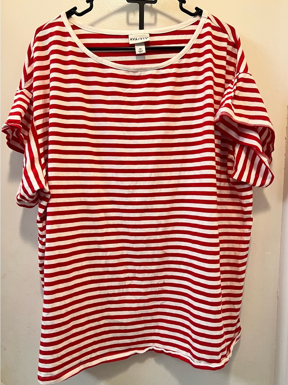Ava & Viv Red and White Striped Crewneck Tee